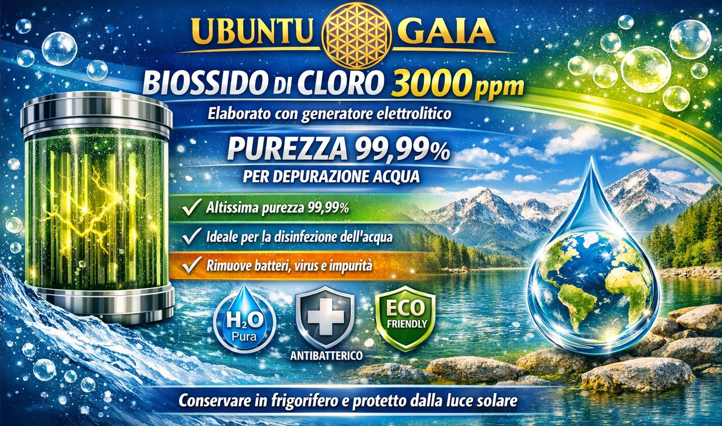 Biossido di Cloro CDS 3000 ppm Ubuntu Gaia, purezza 99,99%